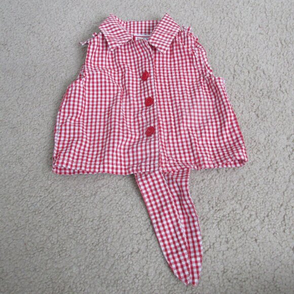 Baby Togs Kidswear Button Front Sleeveless Shirt Girl 12M Red White Check Collar - Picture 6 of 6